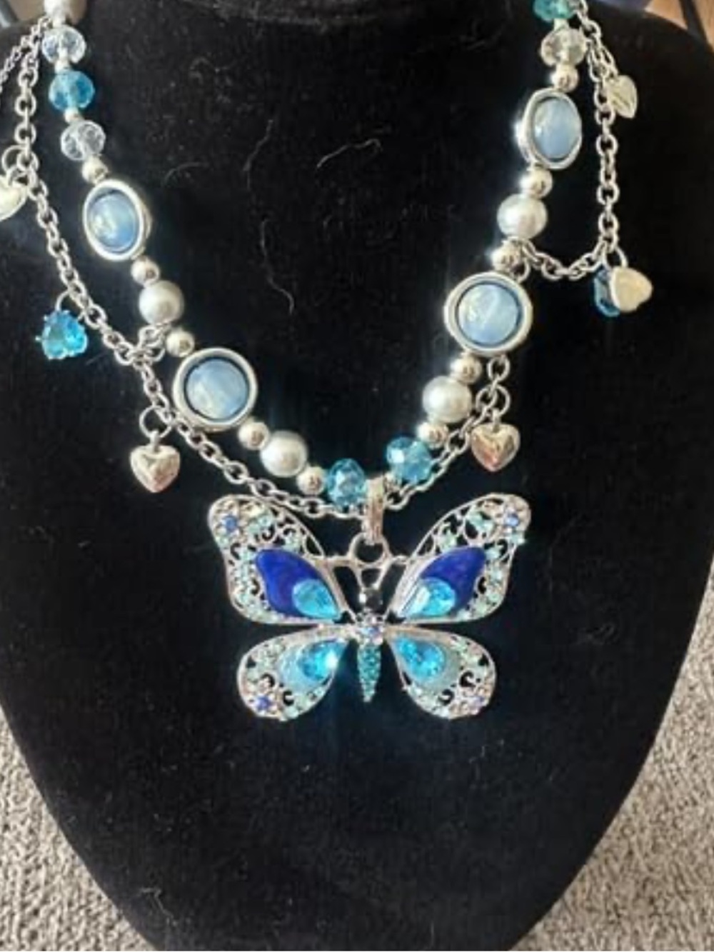 Anthropologie Blue & Aqua Butterfly Pendant Necklace - Picture 5 of 5